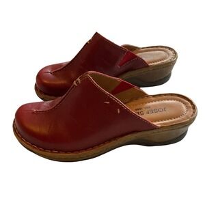 Josef Seibel Red Leather Clogs Mule Shoes Women's Comfort Wedge Size 38